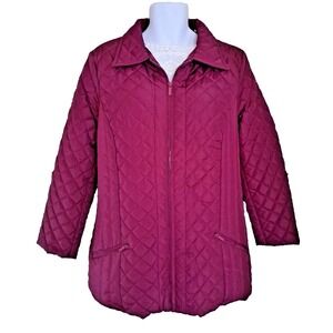 Country Store Quilted Jacket Large Plum Lightweight Car-Coat Full Zip Pockets